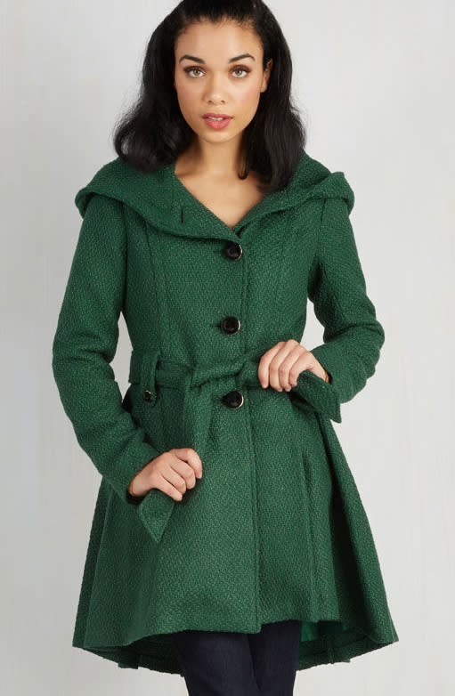 Forest green peacoat.
