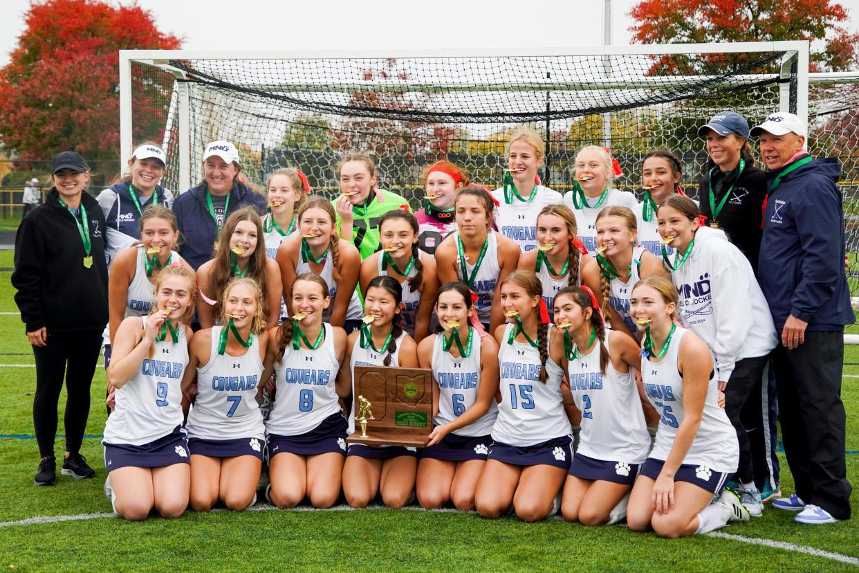 Mount Notre Dame field hockey won the Southwest region tournament for the fourth straight year. Head coach Sarah Pisciotta (left, in black) led the team to a regular season record of 11-3-3. Saturday, Oct. 28, 2023 at Fairmont High School.