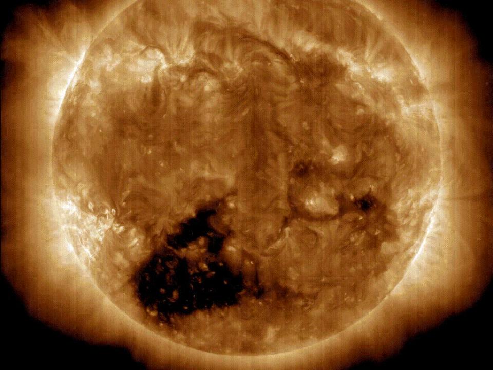 A video from NASA's Solar Dynamics Observatory shows the massive hole in the sun's atmosphere.