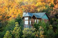 <p>It doesn't get cozier than a log cabin in the mountains. Time your trip with <a href="https://www.countryliving.com/life/a36288/fall-foliage-map/" rel="nofollow noopener" target="_blank" data-ylk="slk:peek foliage;elm:context_link;itc:0;sec:content-canvas" class="link ">peek foliage</a> for the best views. </p>