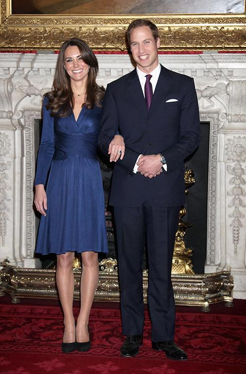 The world came to a standstill in November 2010 when Kate Middleton and Prince William announced they would be married the following April. Here they are posing for their first official photo as an engaged couple.