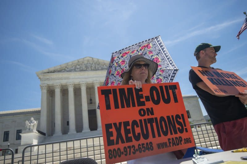 Members of Death Penalty Action gather outside the Supreme Court to mark the anniversaries of the 1972 Furman and 1976 Gregg decisions on the death penalty, in Washington, D.C., on June 29, 2021. File Photo by Bonnie Cash/UPI