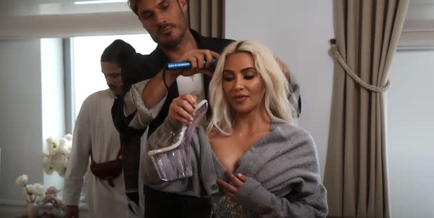 A still from Kim Kardashian's video for Vogue explaining her Met Gala look.