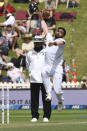 India's Jasprit Bumrah bowls against New Zealand during the first cricket test between India and New Zealand at the Basin Reserve in Wellington, New Zealand, Saturday, Feb. 22, 2020. (AP Photo/Ross Setford)