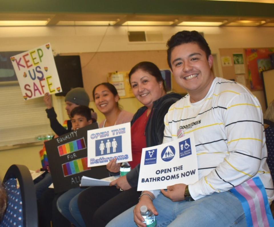 Caiden Moreno, right, and others say LGBTQ students at Santa Paula High School need unlocked access to safe bathrooms.