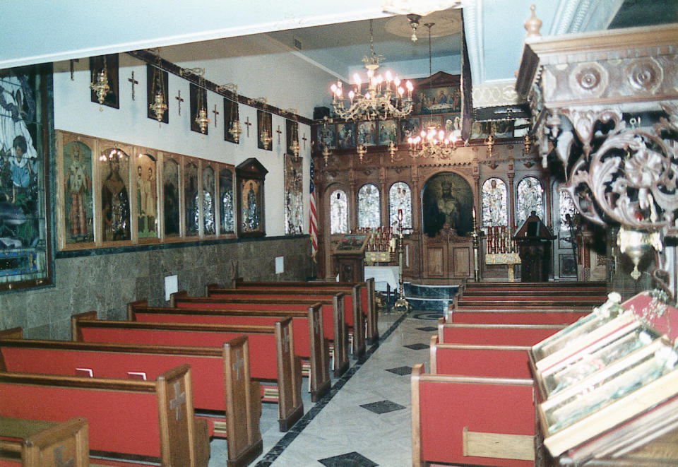 FILE - This undated photo provided the Greek Orthodox Archdiocese of America in September 2021 shows the chapel of the former St. Nicholas Greek Orthodox Church, which was located in New York's Financial District. After a rebuilding process that lasted more than two decades, a Greek Orthodox church that was destroyed in the Sept. 11 attacks has reopened at the World Trade Center site. The St. Nicholas Greek Orthodox Church and National Shrine, designed by architect Santiago Calatrava, now overlooks the Trade Center memorial pools from an elevated park. (Greek Orthodox Archdiocese of America via AP)