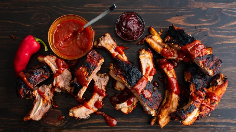 Gochujang ribs drizzled in gochujang sauce