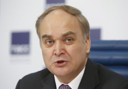 FILE PHOTO: Russian Deputy Defence Minister Anatoly Antonov speaks to the media during a news conference in Moscow March 5, 2015. REUTERS/Sergei Karpukhin