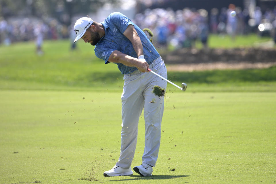 Jon Rahm, of Spain, hits from the first fairway during the first round of the Arnold Palmer Invitational golf tournament, Thursday, March 2, 2023, in Orlando, Fla. (AP Photo/Phelan M. Ebenhack)