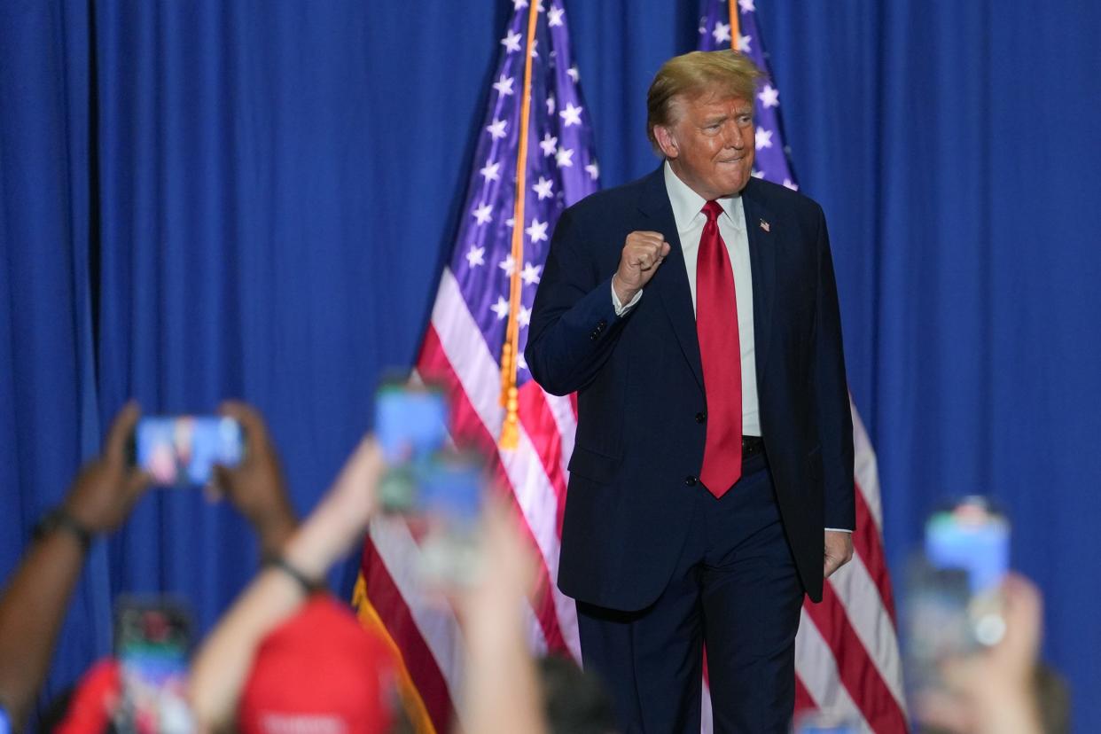 Republican presidential candidate Donald Trump speaks to supporters in Greensboro, North Carolina on March 2, 2024.