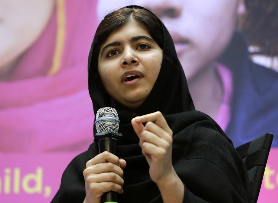 Malala Yousafzai, 16-year-old Pakistani campaigner for the education of women, speaks during a news conference with World Bank President Jim Yong Kim (not pictured), celebrating International Day of the Girl in Washington October 11, 2013. REUTERS/Gary Cameron