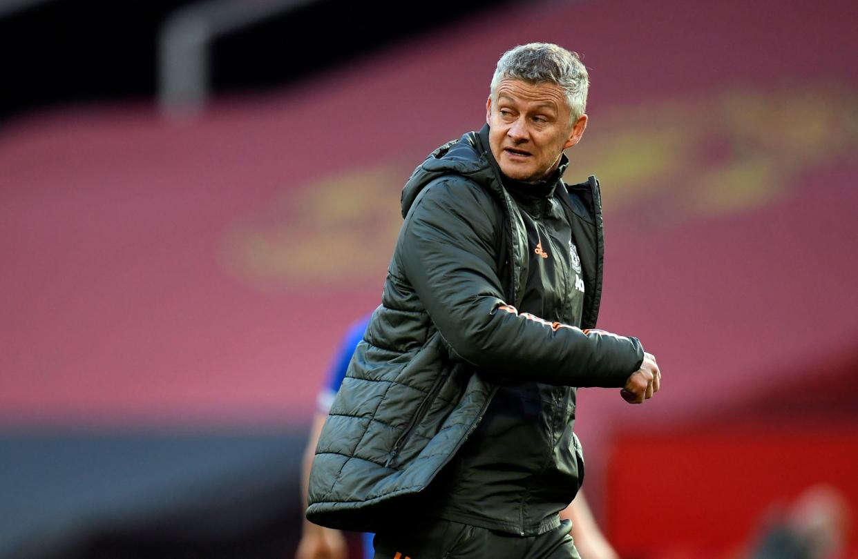 Ole Gunnar Solskjaer leaves the field after defeat by Leicester (Reuters)