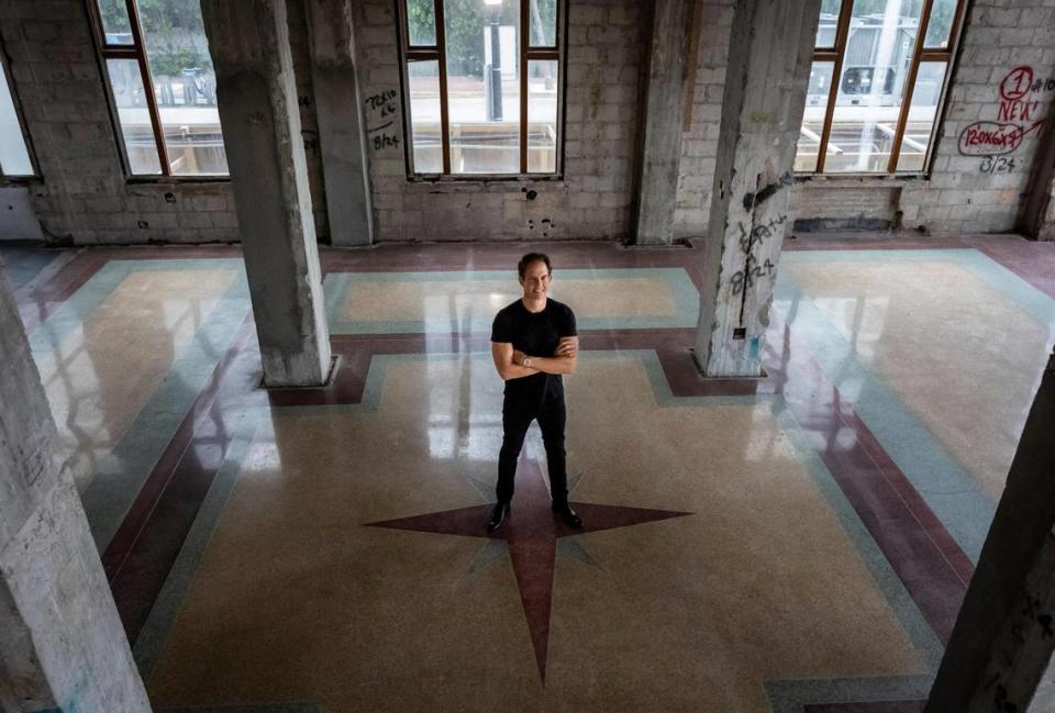 New York developer Michael Shvo inside the gutted Raleigh Hotel in Miami Beach on May 24, 2023. Shvo is investing $2 billion in multiple real estate projects throughout Miami Beach, including the renovation and expansion of the famous Raleigh.
