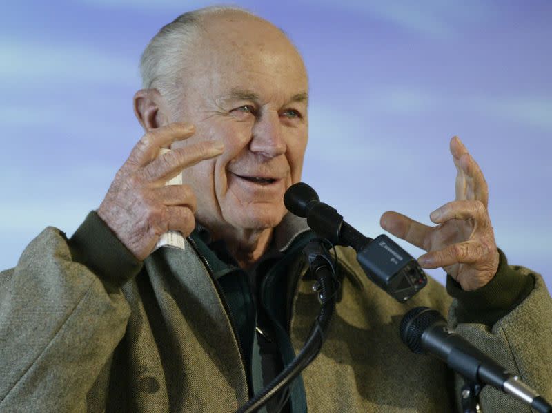 GEN. CHUCK YEAGER SPEAKS AT THE FIRST FLIGHT CENTENNIAL CELEBRATION IN NORTH CAROLINA.