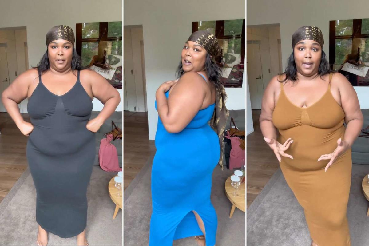 Lizzo wears cut-out leggings from new shapewear line to excitement