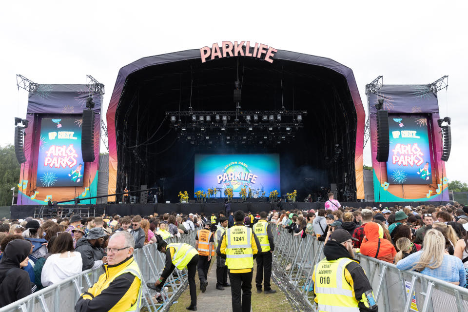 MANCHESTER, ENGLAND - JUNE 12: (EDITORIAL USE ONLY) A view of the main stage on day 2 of Parklife Festival at Heaton Park on June 12, 2022 in Manchester, England. (Photo by Burak Cingi/Redferns)