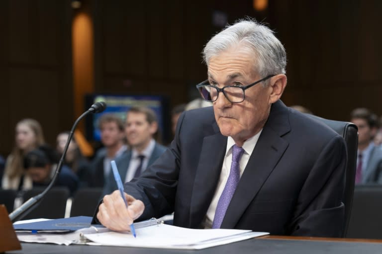 Le président de la Réserve fédérale (Fed), Jerome Powell, devant le Sénat américain, le 9 juillet 2024 à Washington (Chris Kleponis)