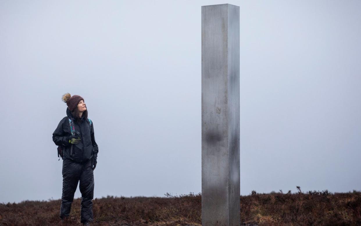 Gwyneth Rees braved the wind and the rain to  see the monolith that has appeared on top of Hay Bluff