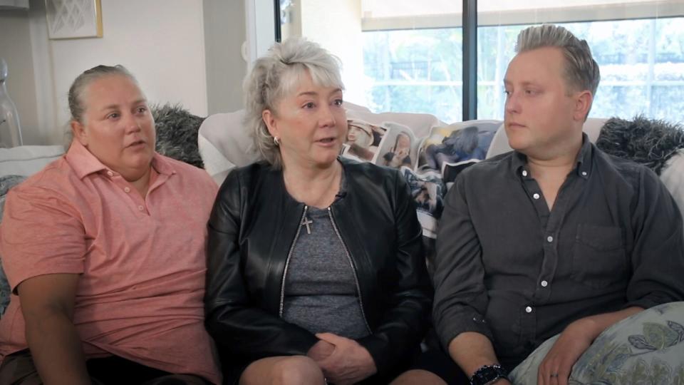 In the film “The Fentanyl Project,” Nanette Cobb, center, with her daughter Brittany Yauslin Hansche and son, Matthew Craft, talks about the death of her youngest daughter, Nicolette Arecco from a fentanyl overdose.