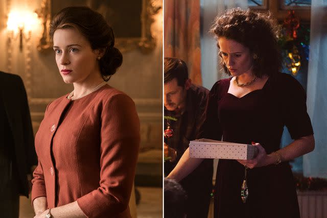 <p>Stuart Hendry/Netflix; Chris Harris/Searchlight Pictures/Courtesy Everett</p> Claire Foy in 'The Crown' and 'All of Us Strangers'