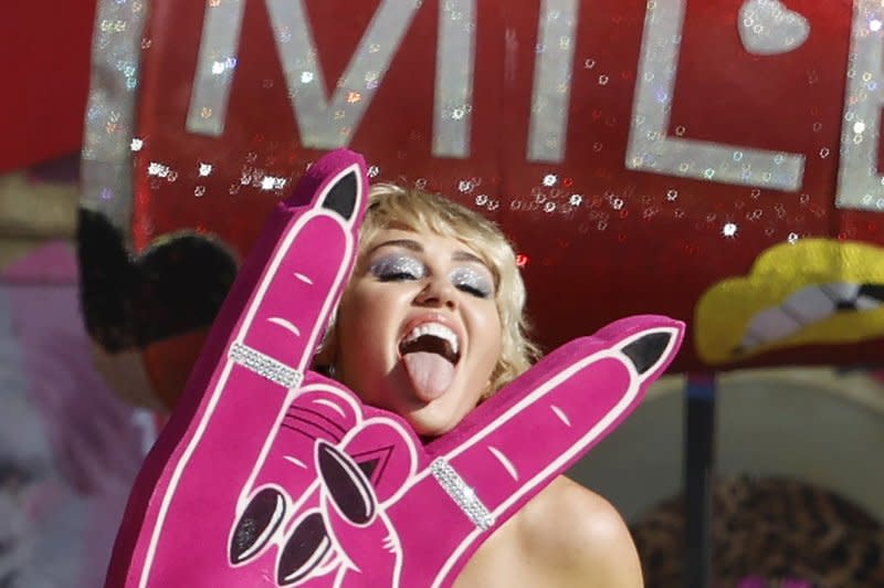Miley Cyrus performs during the TikTok Tailgate party prior to Super Bowl LV at Raymond James Stadium in Tampa, Fla. in 2021. File Photo by John Angelillo/UPI