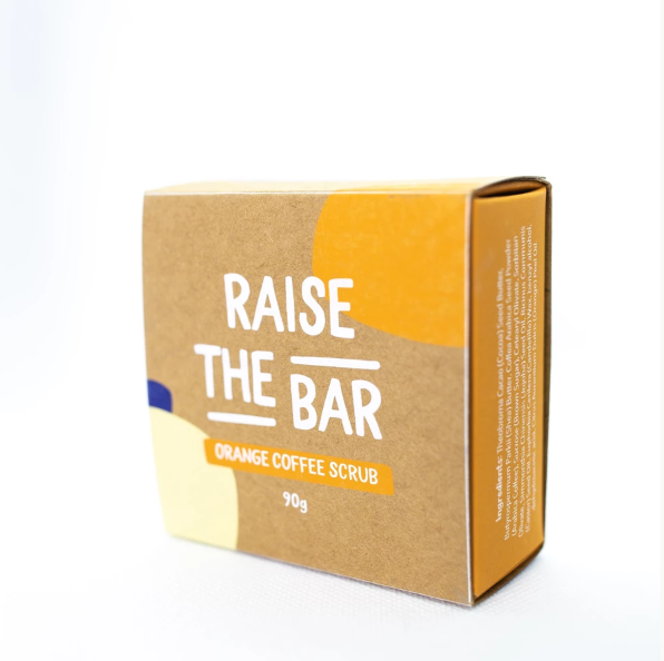 Orange solid coffee scrub bar 90g, $15.95 from Raise The Bar. Photo: Raise The Bar.