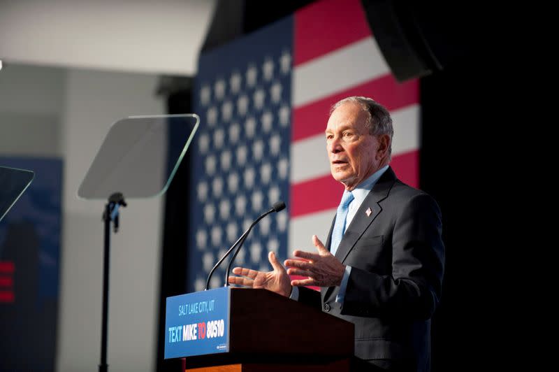 Democratic presidential candidate Mike Bloomberg holds a campaign rally in Salt Lake City