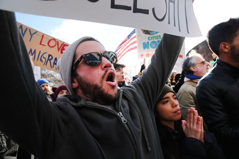 Anti-Trump protesters rally for Muslim and immigrant rights