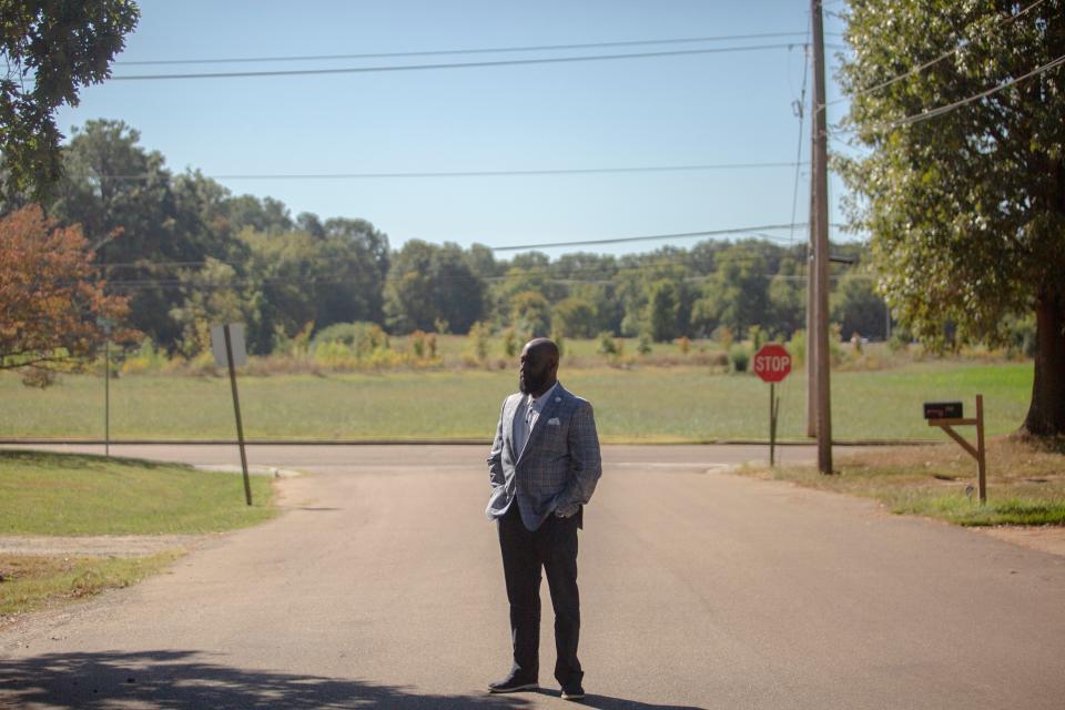 October 05, 2022: Mabry stands in front of a field where he had proposed an affordable apartment complex in Collierville.