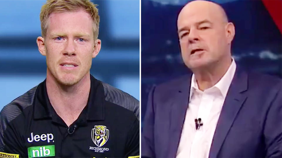 Jack Riewoldt, pictured here firing back at Mark Robinson on AFL 360.