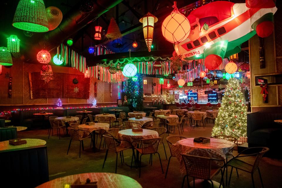The Tiki Easy Bar is decorated for the holiday season, November 20, 2023.
