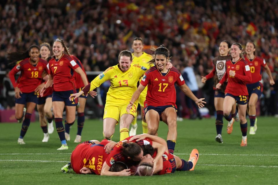 Spain players celebrate after the team’s victory in the Fifa women’s World Cup (Getty Images)