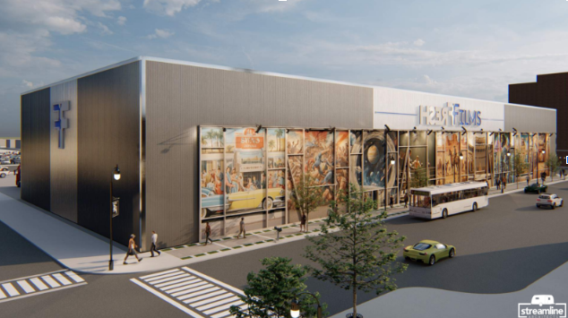 A rendering of the planned $12-million Fresh Films production studio and sound stages, to be built in Rock Island County.