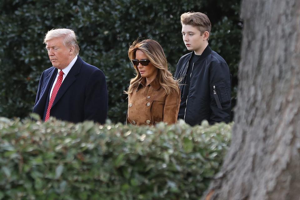 President Donald Trump, first lady Melania Trump and their son Barron Trump leave the White House for Florida for the Thanksgiving holiday at his Mar-a-Lago resort in Palm Beach.