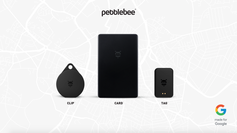 Una imagen de tres nuevos rastreadores Pebblebee.