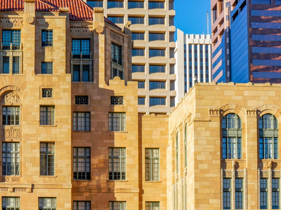 A close up of buildings in downtown Phoenix