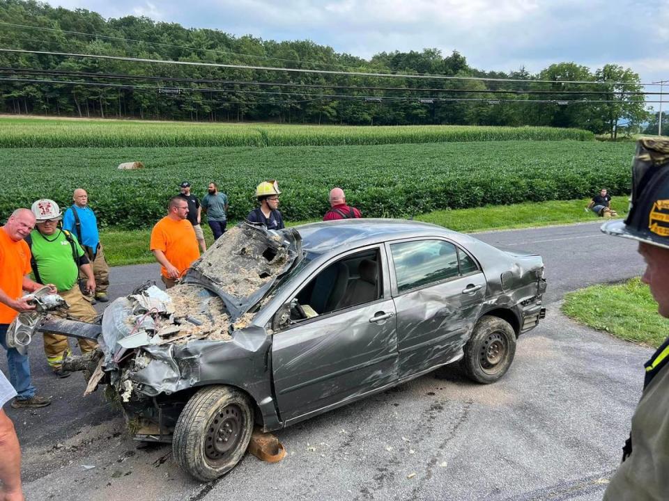 The driver was hospitalized, according to local news outlets.