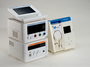 A complete ablation system which includes the smallest footprint of any RF Generator and is comprised of four components: Qubic RF controller, Qubic Force Module, Qubic RF Generator and Qiona Irrigation pump. Qubic RF and Qiona are trademarks of BIOTRONIK SE & Co. KG.