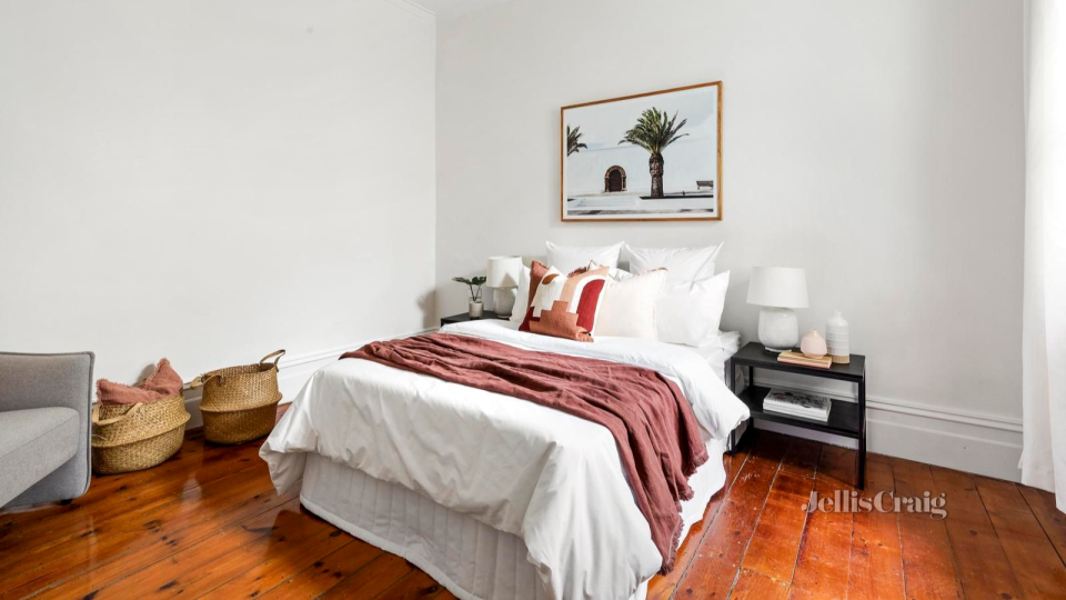 The bedroom of the $1 million property for sale in Melbourne this week.