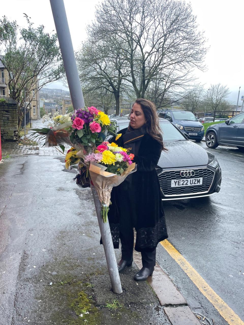 Labour MP Naz Shah lays flowers at the scene in Westgate, Bradford (Dave Higgens/PA Wire)