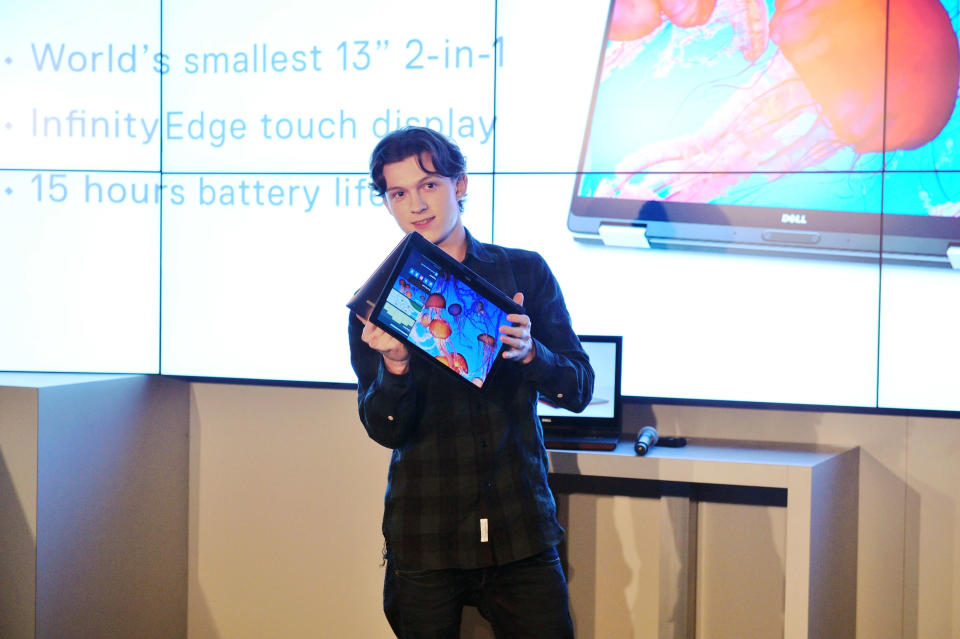 LAS VEGAS, NV - JANUARY 05:  Tom Holland, star of the upcoming Spider-Man: Homecoming, introduces the new Dell Inspiron 15 Gaming laptop and XPS 2-in-1 at the CES 2017 #DellExperience. Dell products helped create magic both in front of and behind the camera for the upcoming July 2017 Sony Pictures film release.  (Photo by Jerod Harris/Getty Images for Dell)