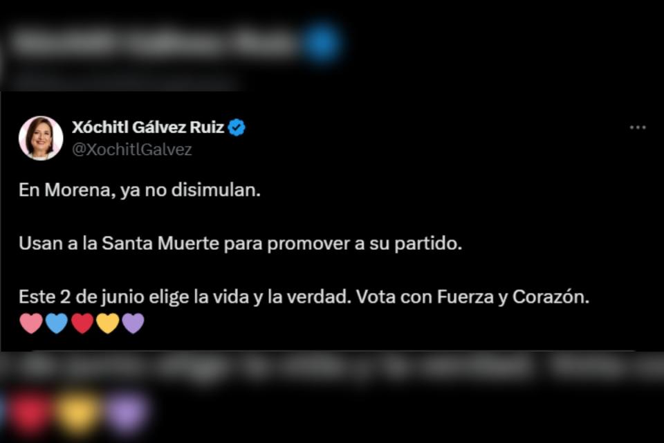 Tuit de Xóchitl Gálvez Santa Muerte Morena