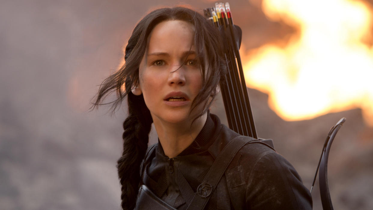  Jennifer Lawrence as Katniss Everdeen in Mockingjay Part 1 Hunger Games. 