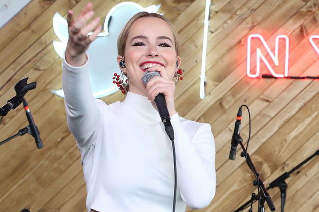 <p>Jonathan Leibson/Getty</p> Bridgit Mendler performing on March 13, 2017