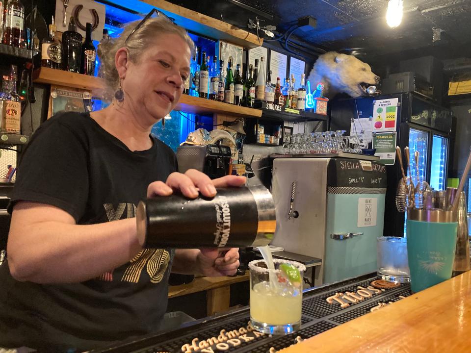 Charis Churchill pours a margarita Oct. 26, 2023 at Bent Nails Bistro in Montpelier.