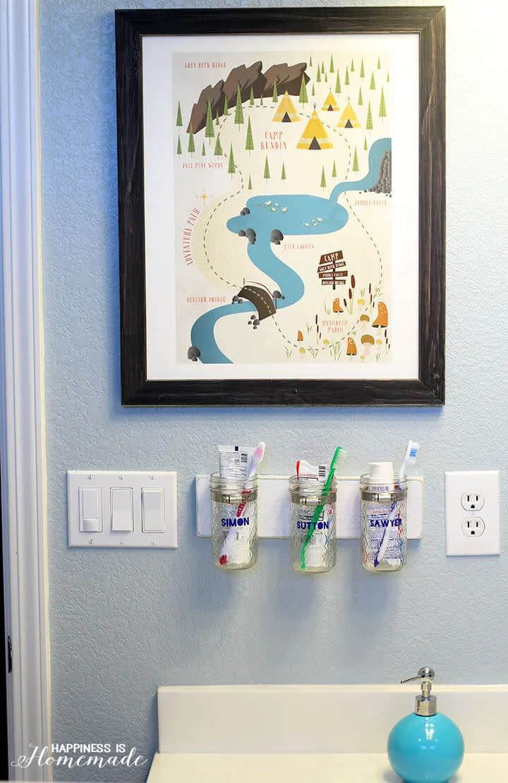 bathroom storage ideas personalized mason jars for kids toothbrushes