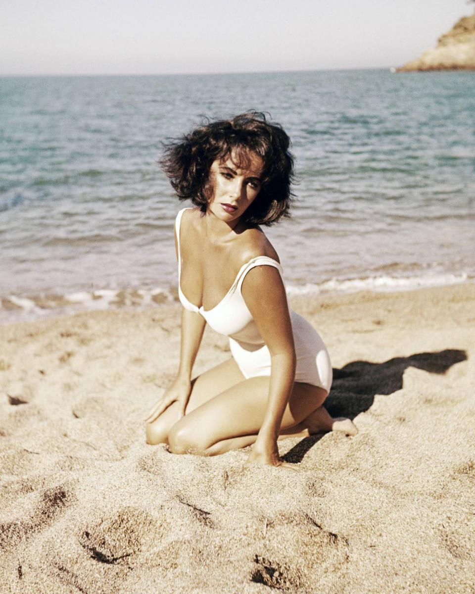 <p>The actress poses on a beach for her newest film, <em>Suddenly, Last Summer,</em> which she costarred in with Montgomery Clift and Katharine Hepburn.  </p>