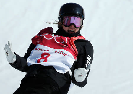 Snowboarding - Pyeongchang 2018 Winter Olympics - Women's Big Air Final Run 3 - Alpensia Ski Jumping Centre - Pyeongchang, South Korea - February 22, 2018 - Zoi Sadowski-Synnott of New Zealand. REUTERS/Murad Sezer