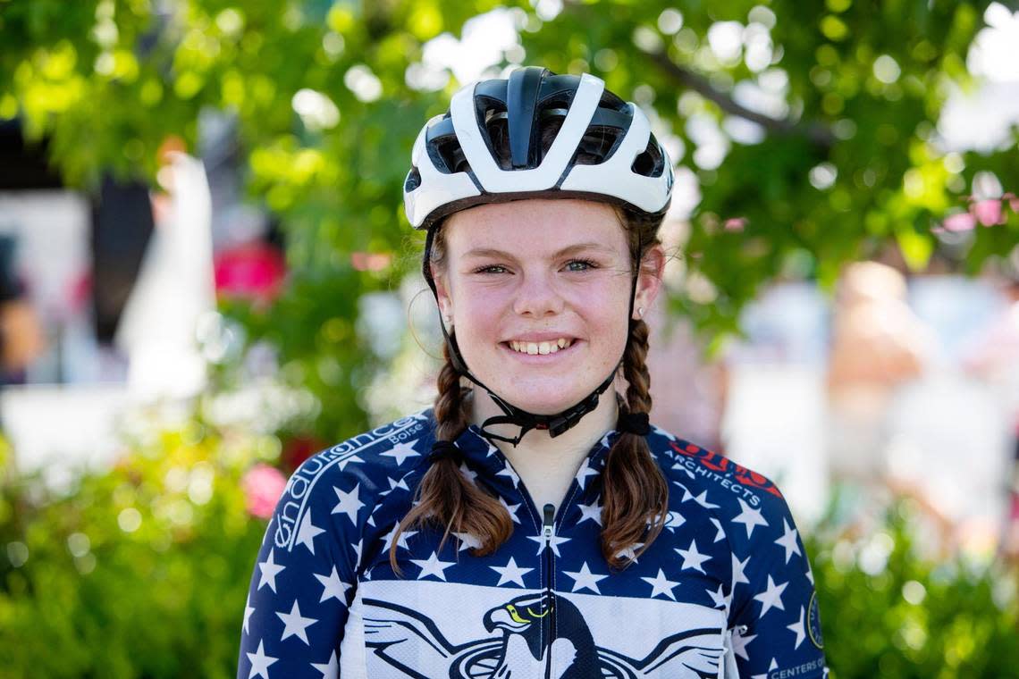 Boise resident Tessa Beebe, 13, took third place in the women’s Cat 2-3-4 race during the Twilight Criterium in downtown Boise on Saturday. Beebe recently won national titles at the Amateur Road Bike Nationals for USA Cycling held in Roanoke, Virginia.