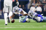 <p>Dallas Cowboys Defensive Tackle Maliek Collins (96) and Defensive End Randy Gregory (94) scramble to recover a fumble during the game between the Philadelphia Eagles and Dallas Cowboys on December 9, 2018 at AT&T Stadium in Arlington, TX. (Photo by Andrew Dieb/Icon Sportswire) </p>